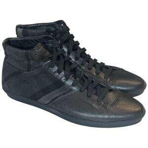 Burberry Black Leather Check High Top Sneakers Men EU 46 US 13 Made in Italy